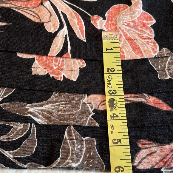 Linen Blend V Neck Dress Black Peach Tropic Floral Print Sz Medium Light Beachy - Picture 16 of 17